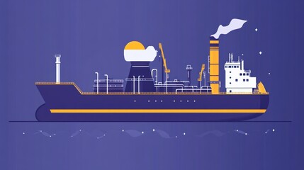 Obraz premium Flat illustration of a cargo ship at night