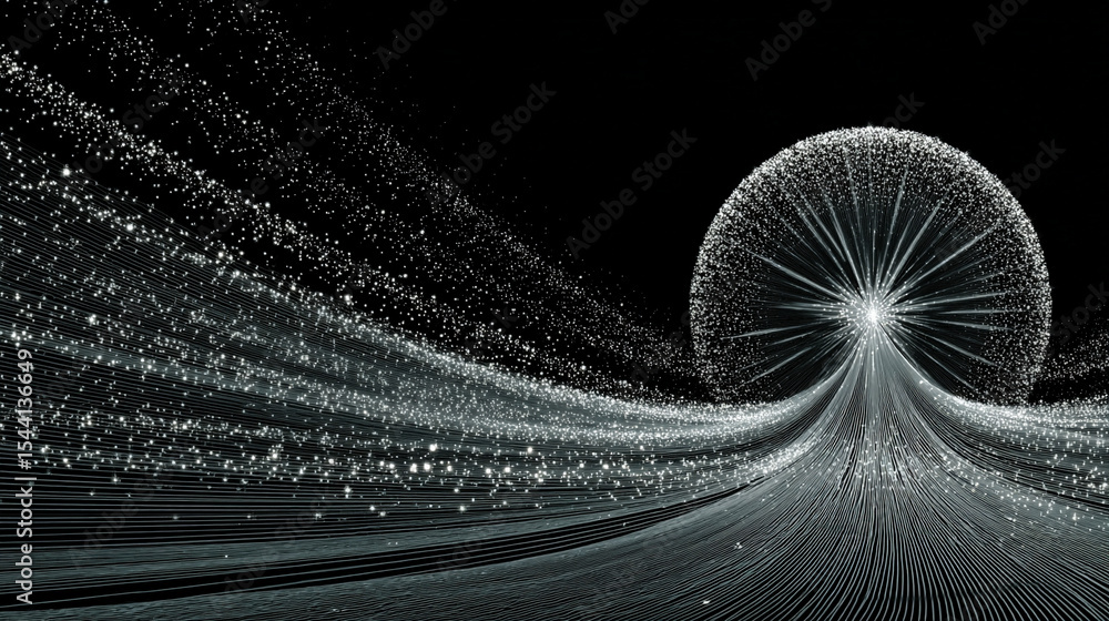 Poster pulsating wireframe sphere with coded lights glows against a dark background. abstract digital netwo