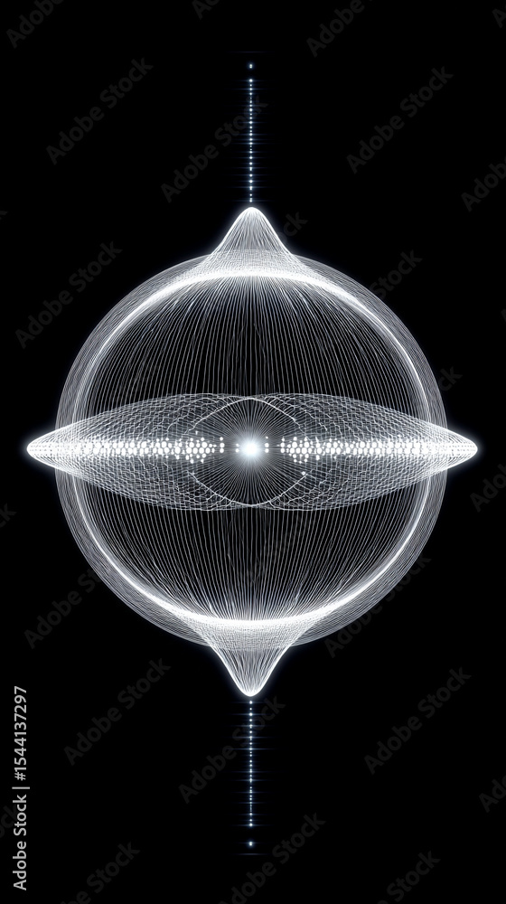 Poster pulsating wireframe sphere with coded lights glows against a dark background. abstract digital netwo