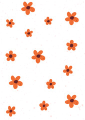 seamless floral pattern with hand drawn scattered orange flowers on white textured background for kids fabric, wrapping paper, nursery design and playful decor