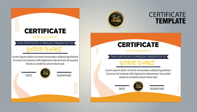 Modern orange and white certificate of achievement template