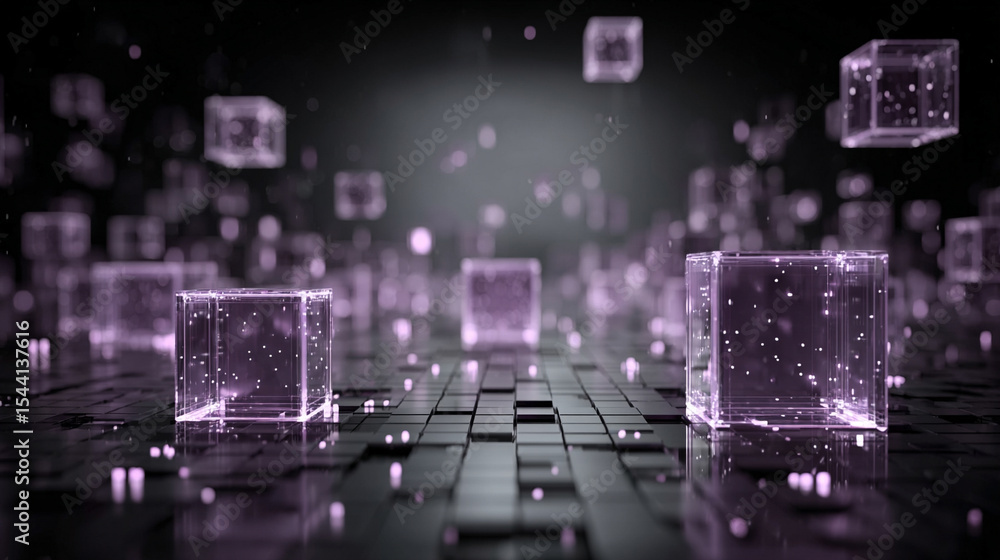 Poster purple technology background with horizontal lines and blocks. abstract digital backdrop representin