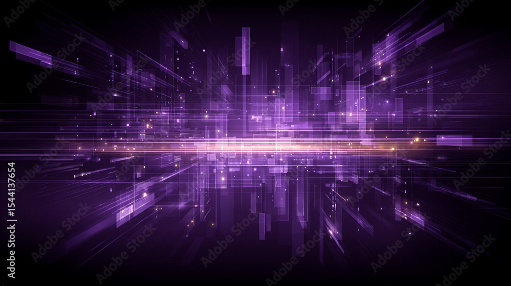 Poster purple technology background with horizontal lines and blocks. abstract digital backdrop representin