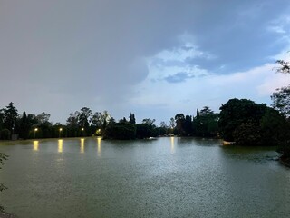 A view of lake in the city park in Mexico city