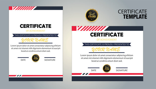 Modern certificate of achievement template with red and blue accents