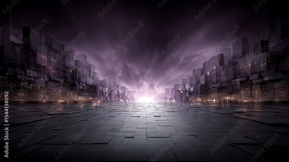 Poster purple technology background with horizontal lines and blocks. abstract digital backdrop representin