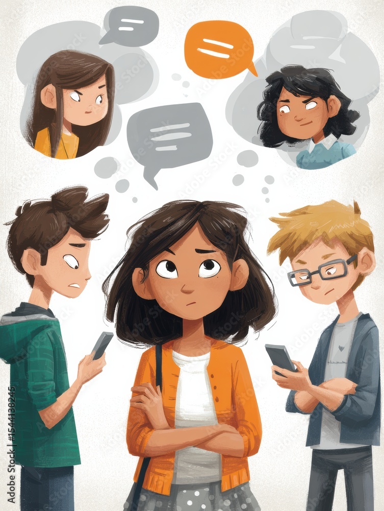 Poster Digital Bullying Response Flowchart for Teens Highlighting Safe Communication and Support Strategies During Online Interactions