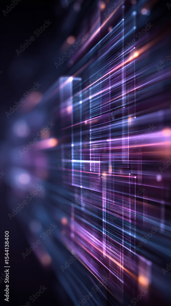 Poster purple technology background with horizontal lines and blocks. abstract digital backdrop representin