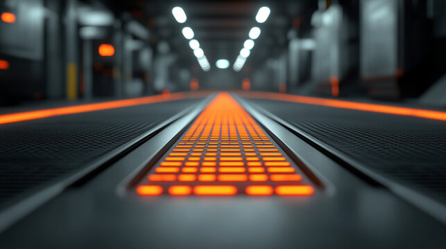 High-tech futuristic sci-fi textured background with glowing neon elements, intricate circuit patterns, and metallic surfaces. Dynamic cyberpunk vibe perfect for digital interfaces and tech designs.

