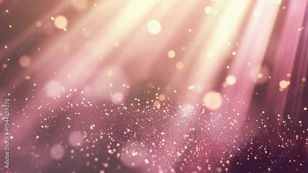 Poster abstract bokeh background with sparkling light rays in pink and gold