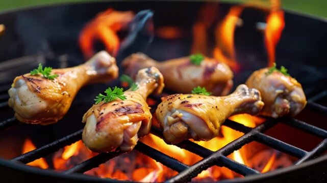 Chicken Drumsticks on Fired Up Grill  bbq time , july 4 or july 1 indepenedence day created with generative ai
