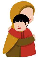 Loving Embrace: Mother and Son in Warm Hug, Illustrated