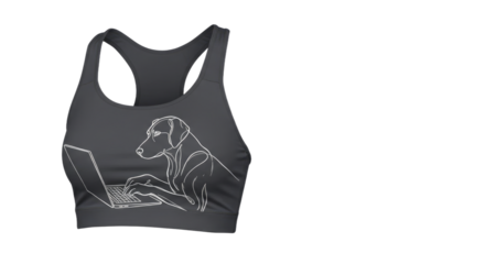 Dog Working on Laptop Sports Bra.