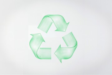 Obraz premium Green recycling symbol on minimalistic white background 
