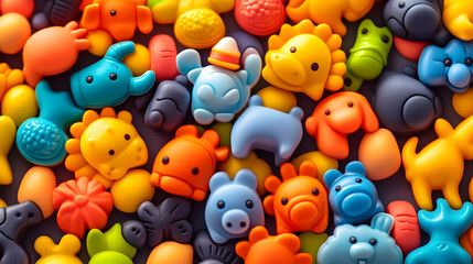 un fondo lleno de animales hechos de jabon coloridos y divertidos infantiles creativos para la limpieza y el baño o higiene personal 