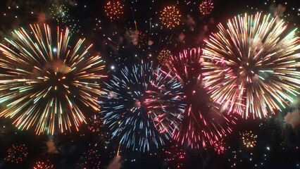 Colorful fireworks bursting in night sky during celebration