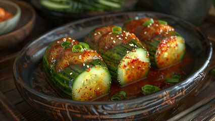 Closeup of roasted vegetables in rustic bowl with herbs and oil