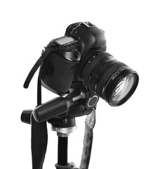 Modern professional video camera isolated on white