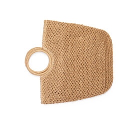 Fototapeta na wymiar Stylish brown beach bag isolated on white, top view