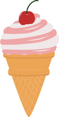 Delicious Strawberry Swirl Ice Cream Cone with Cherry