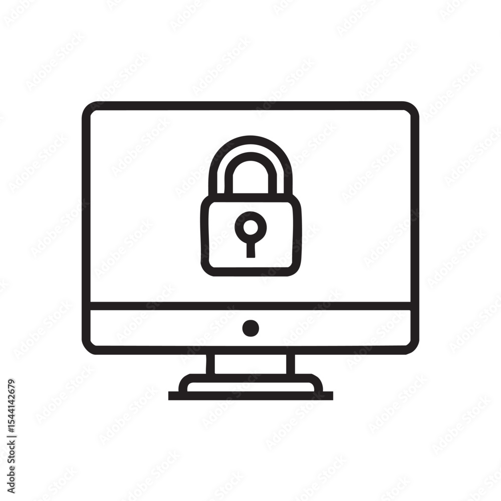 Poster computer screen with lock symbol representing online security