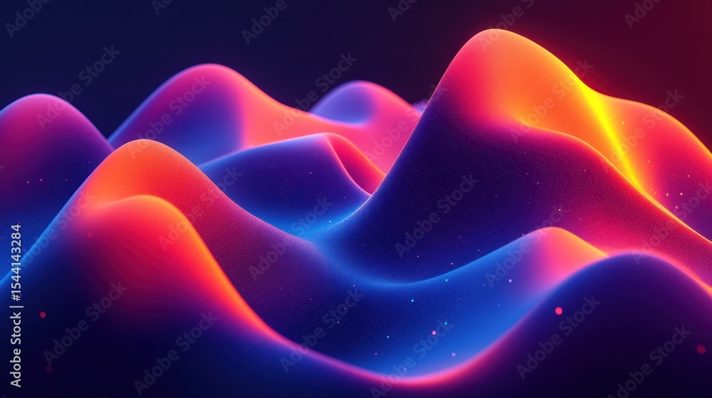 Poster abstract wavy forms with neon color gradient