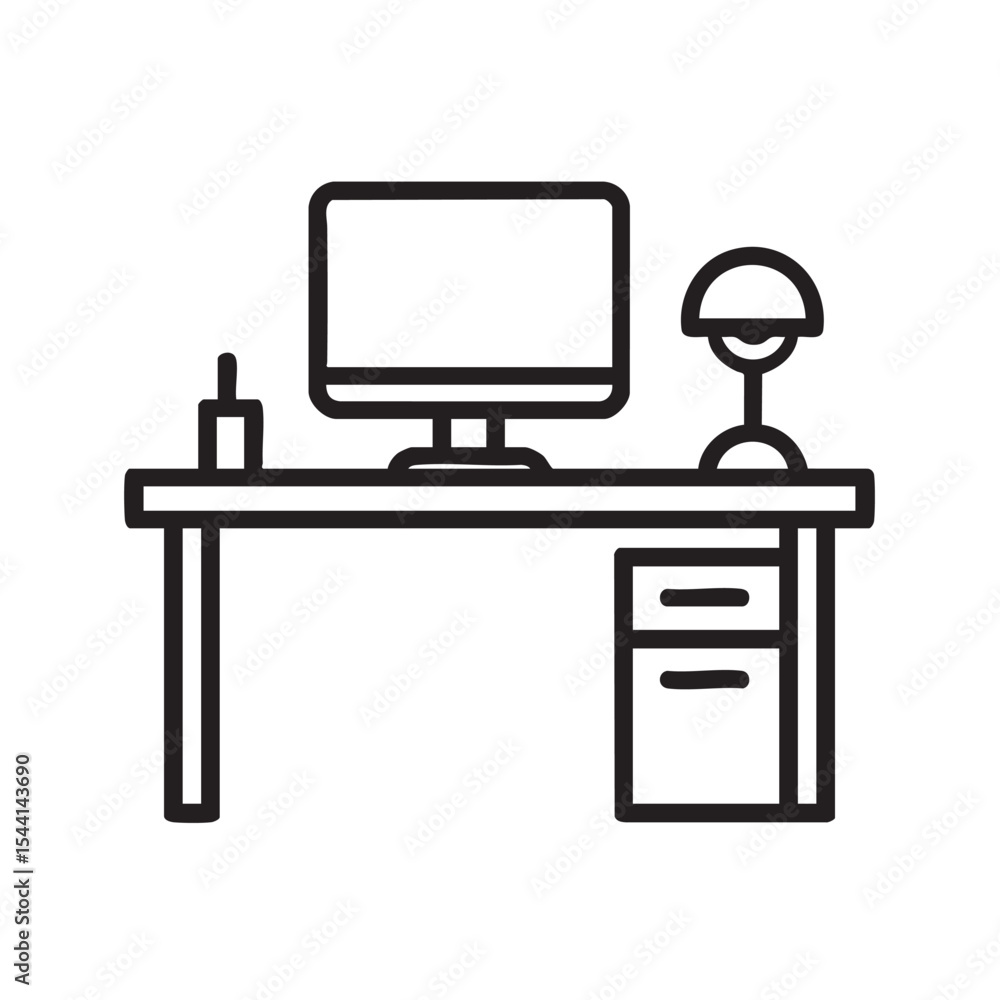 Poster modern workspace setup with computer and desk lamp design