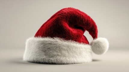 Christmas Santa Hat on Light Gray Background