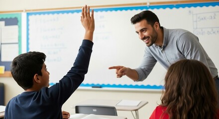 Eager Student Raising Hand in Interactive Math Classroom