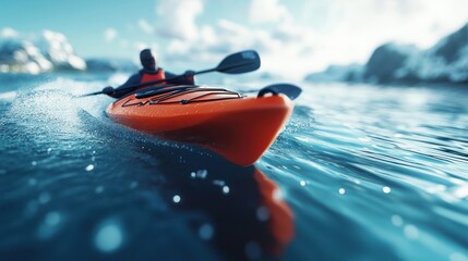 Kayaker on a calm mountain lake