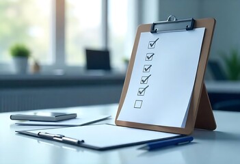 Generative AI Image depicting a clipboard with tasks ticked and office
