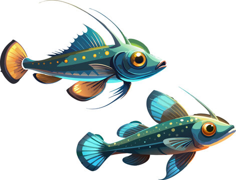 A lanternfish with glowing features and small size on white background