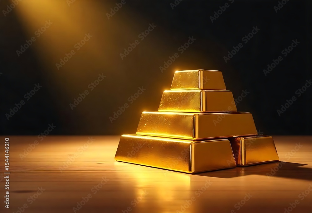 Poster generative ai portrays a luminous stack of gleaming gold bullion bars