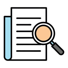 Simple line vector icon of a document with a magnifying glass. Ideal for search, research, audit, inspection, file review, analysis tools, and document-related interfaces.

