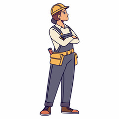 Confident female construction worker with transparent background