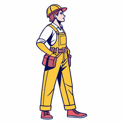 Professional construction worker illustration, transparent background