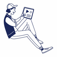 Young person relaxed using tablet watching video