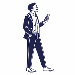 Professional businessman using smartphone, clean cutout image