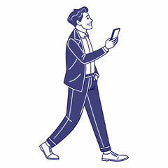 Professional businessman walking smartphone transparent background