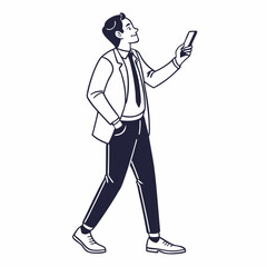 Professional businessman walking using smartphone transparent cutout