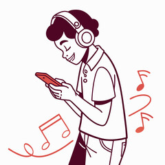 Happy person listening music smartphone headphones