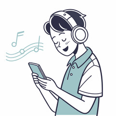 Young man listening music headphones smartphone