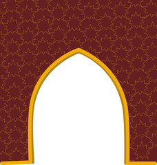 Ornate Archway with Maroon and Gold Geometric Pattern Background