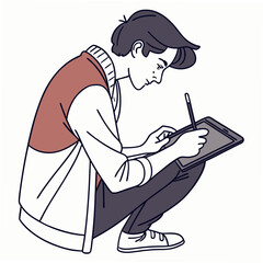Young man using stylus on tablet, clean cutout