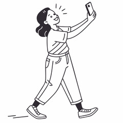 Happy girl taking selfie walking transparent png
