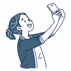 Happy girl taking selfie with smartphone transparent png
