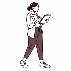 Professional woman walking using tablet clean cutout