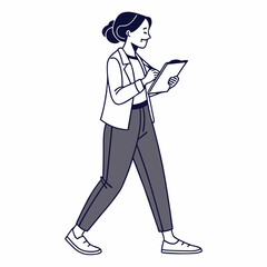 Professional woman walking clipboard notes isolated