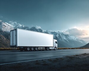 White Semi-Trailer Truck on Highway with Mountain Background