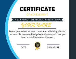 Certificate of achievement with best award emblem